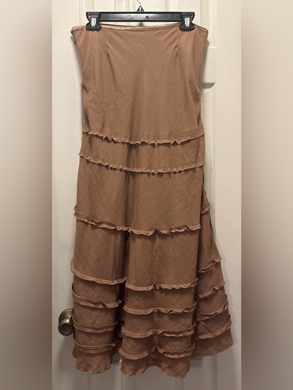 ANN TRINITY  WOMENS 8 BROWN LAYERED MAXI SKIRT BOHO COASTAL COWGIRL HIPPIE